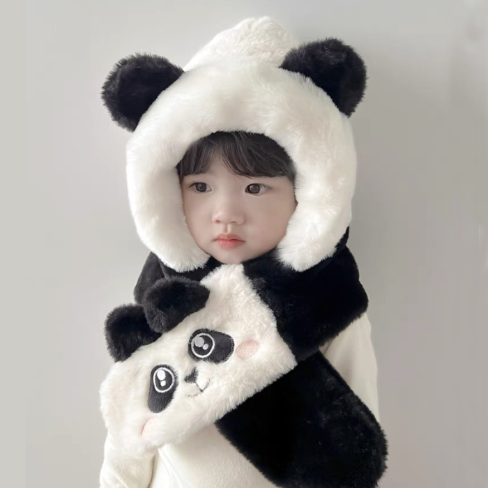 Panda Kids Winter Hat with Scarf