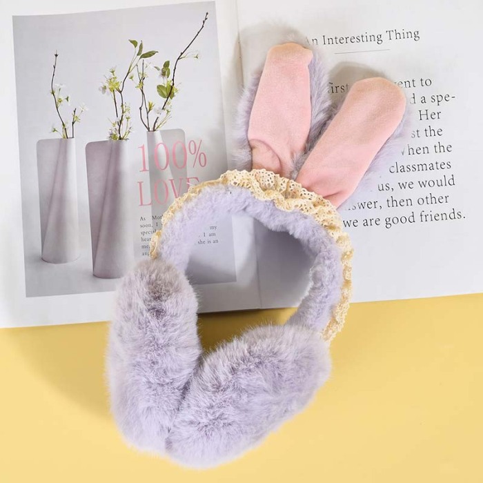 Women Furry Earmuffs Cute Bunny Winter Ear Warmers Stylish Ear Covers