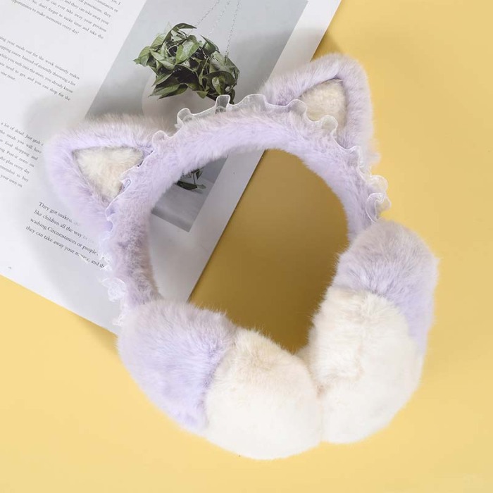 Women's Furry Earmuffs Soft Winter Ear Warmers with Cat Ear Design Stylish Ear Covers