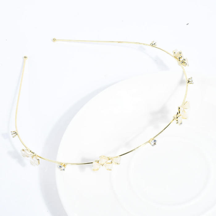 Zircon Butterfly Bow Metal Hairband for Women-Gold