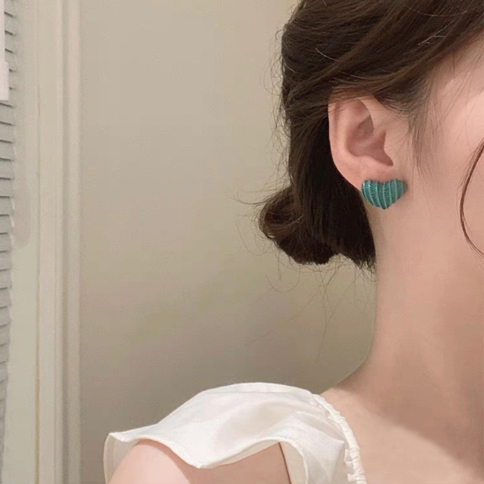 Heart Stud Earrings-Blue