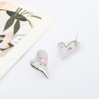 CZ Pink Heart Stud Earrings - Image 2