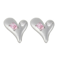 CZ Pink Heart Stud Earrings - Image 3