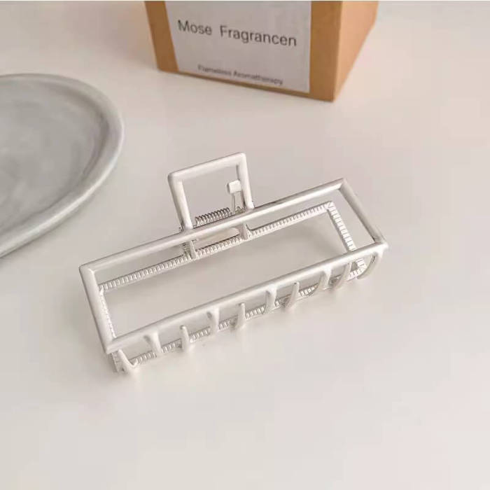 Silver Rectangular Metal Hair Claw Clip-Large Size