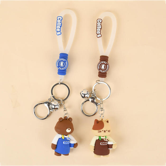 Coffee Cat and Bear Keychain
