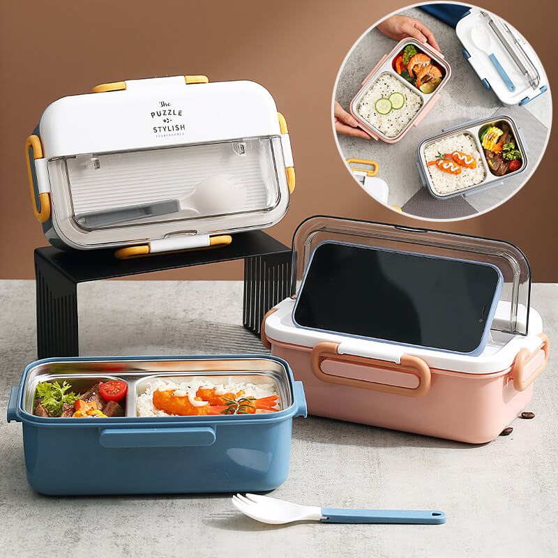 Stainless Steel Divided Lunch Box with Cutlery 37 oz - Rumi Life