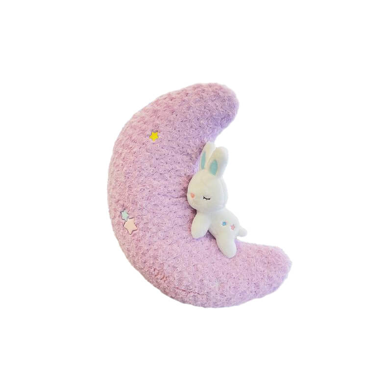 Moon-Shaped Bunny Throw Pillow in Purple 17.7″ - Rumi Life
