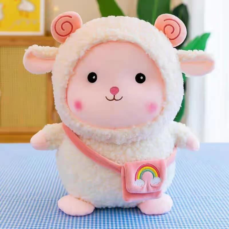 Sheep Plush Toy with Rainbow Bag 17.7 in Sheep Stuffed Animal