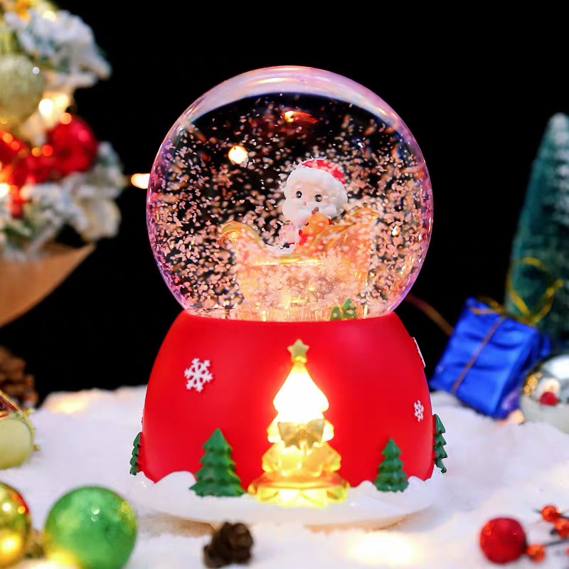 Musical Christmas Snow Globe- Santa&Bear Driving a Sleigh - Rumi Life