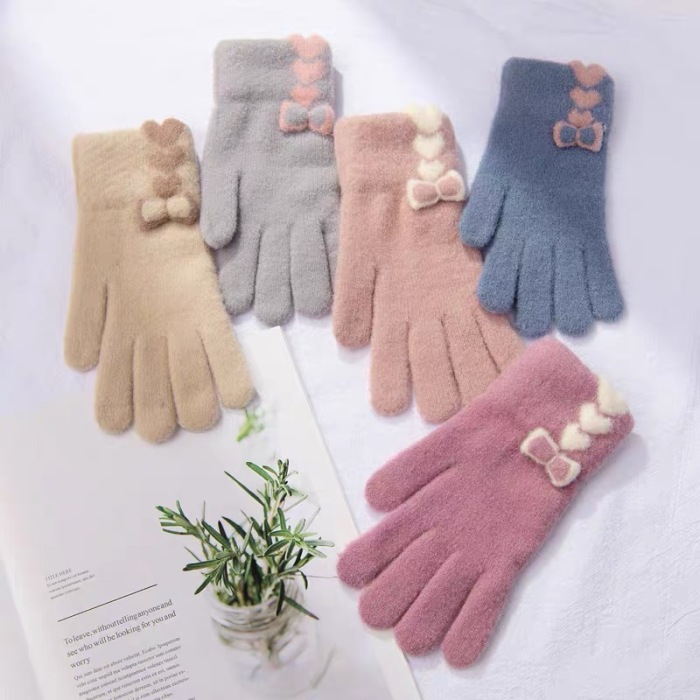 Bow Women Winter Gloves Touch Screen Full Finger