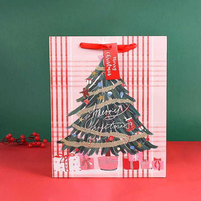 Pink Christmas Gift Bag, Medium Vertical