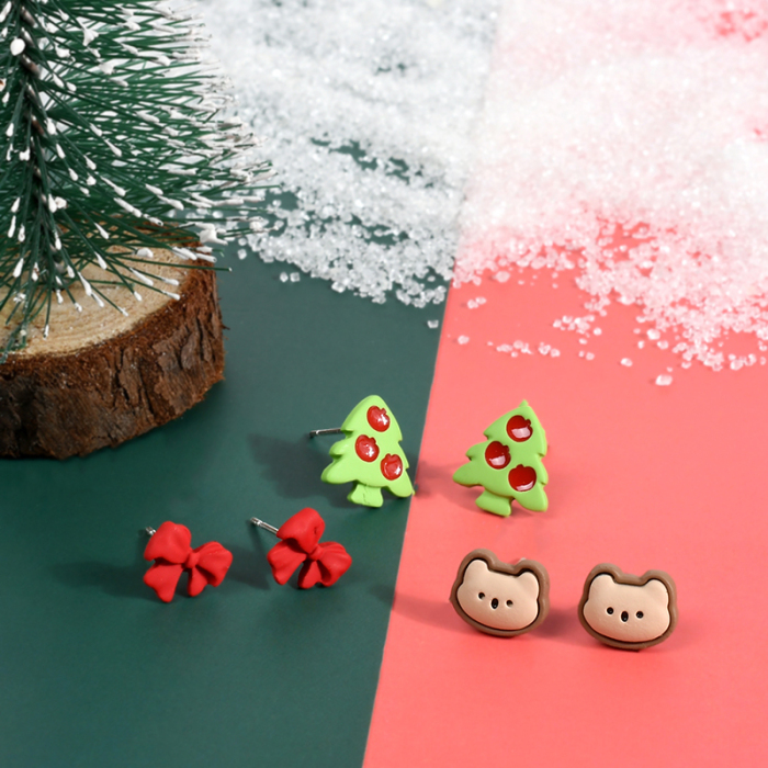 Cartoon Christmas Stud Earrings Set-Three Pairs
