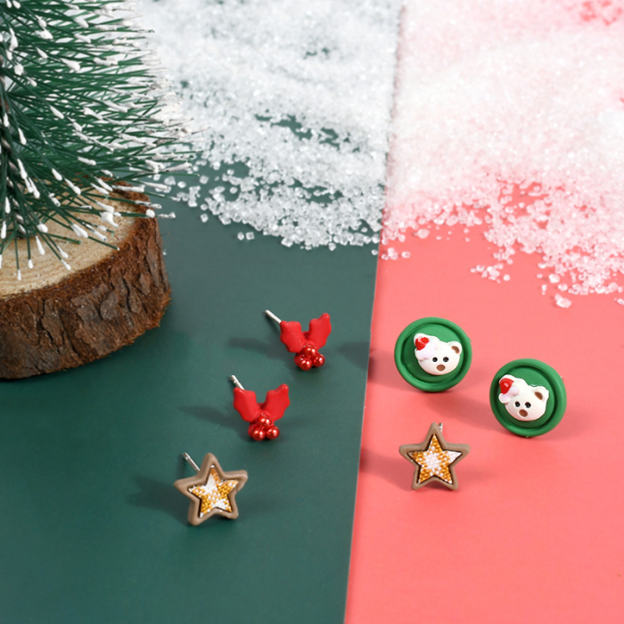 3 Pairs Christmas Earrings for Women Stud Earrings Set