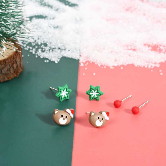 Cartoon Christmas Earrings for Women 3 Pairs Set