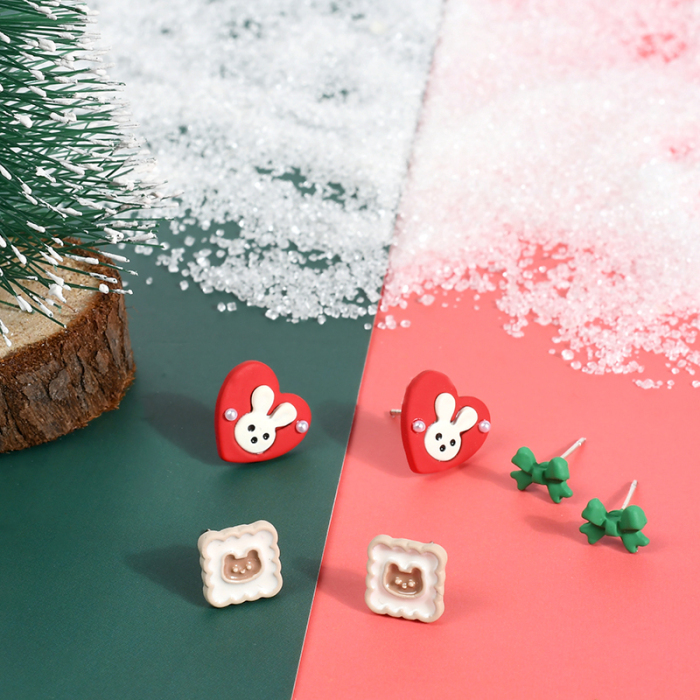 Cartoon Women Christmas Earrings Set-Three Pairs