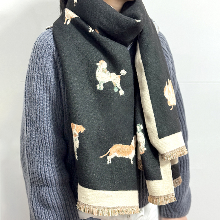 Women Winter Scarf Puppy Patterned Large Shawl