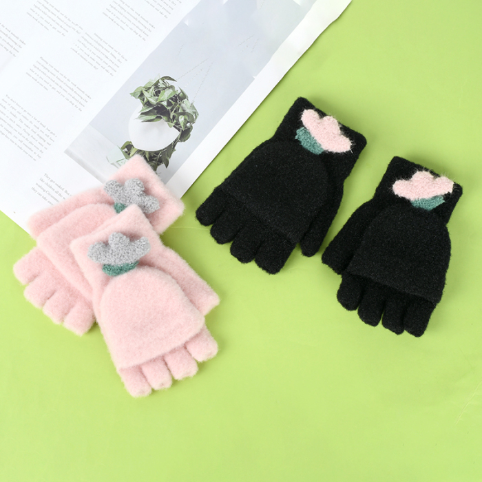 Winter Flower Women's Flip Top Half Finger Gloves