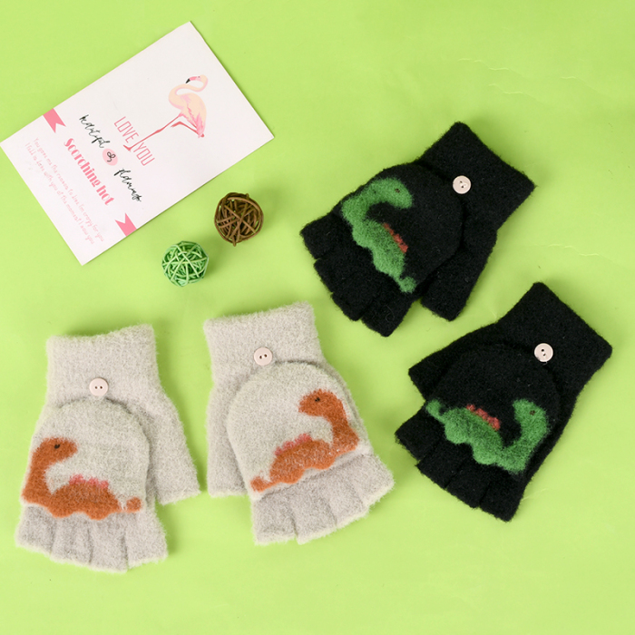 Baby Dinosaur Kids Half Finger Gloves for Winter