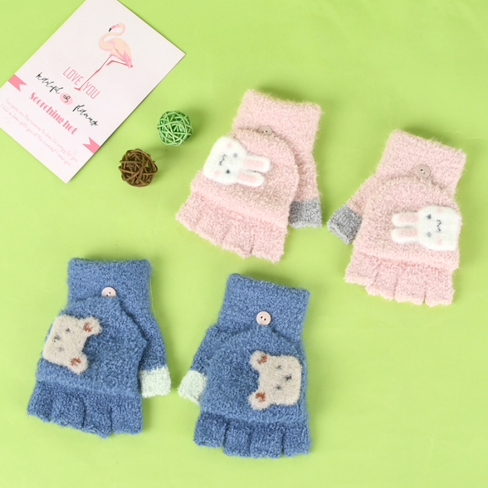 Bear&Bunny Warm Kids Half Finger Gloves for Winter