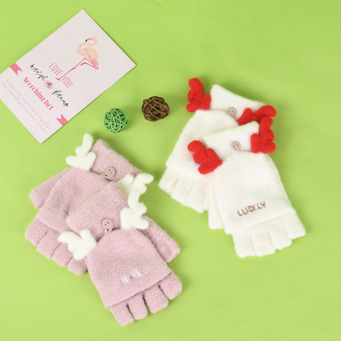 Warm Women Half Finger Gloves with Angle Wings